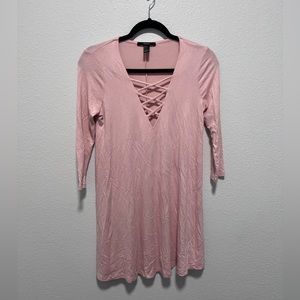 Forever 21 Pink Lace Up Long Sleeve Mini Dress Size Small